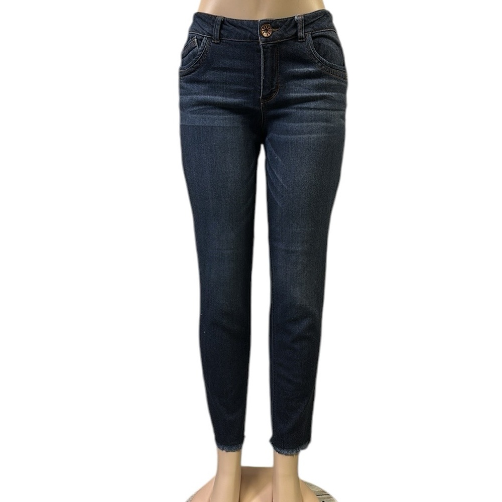 Democracy Freedom Ankle Skimmer Dark Wash Denim Raw Hem Blue Jeans Womens 10